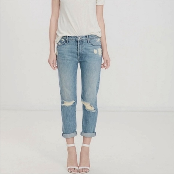 MOTHER the vagabond crop in hijacking the runway rigid denim jeans distressed - Picture 8 of 9